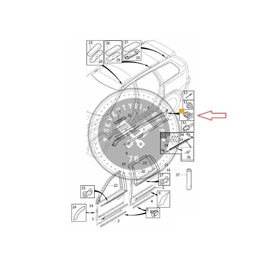 Volvo body trim side skirt clip, Volvo 8620997 part number